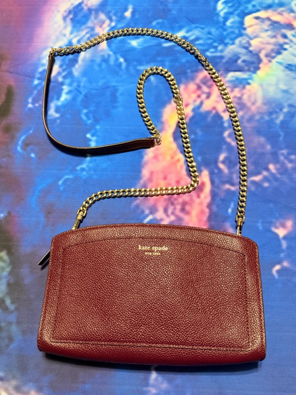 kate spade Burgundy Pebbled Leather Margaux East West Crossbody